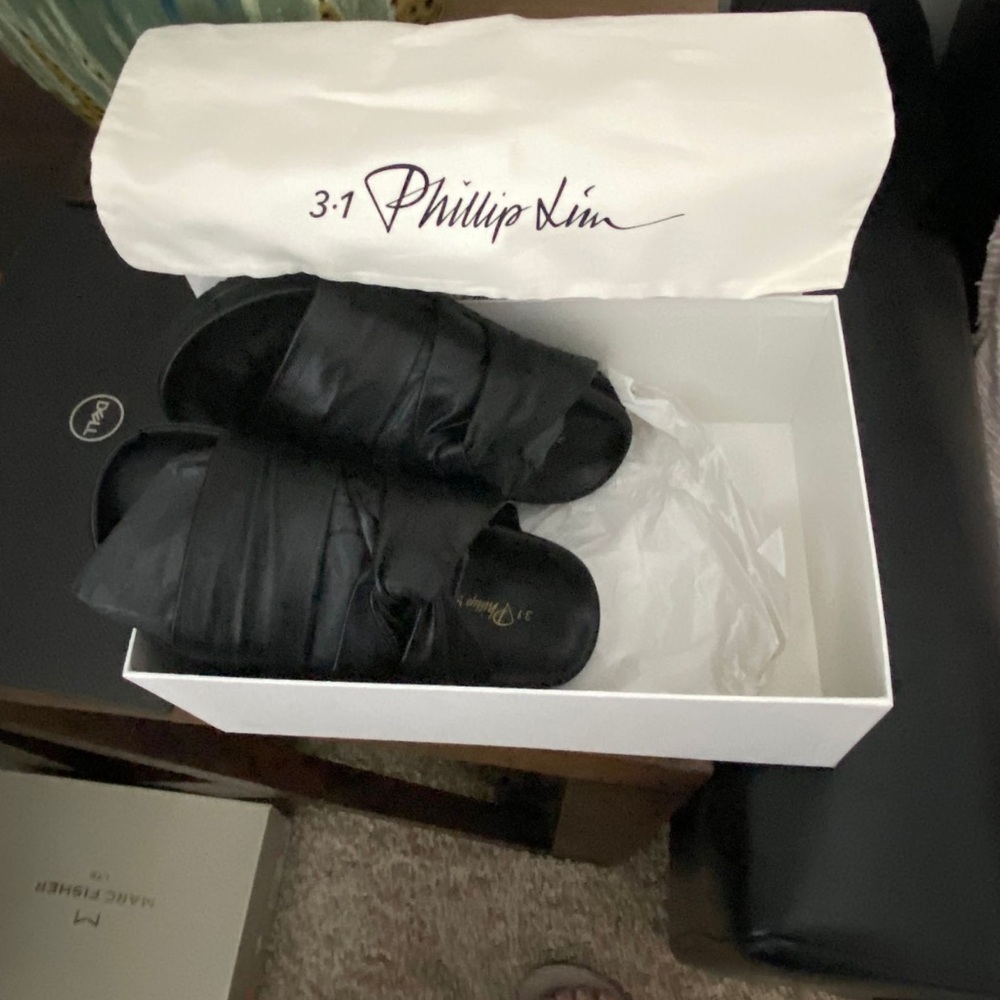 3.1 Phillip Lim Black Leather Pool Slides